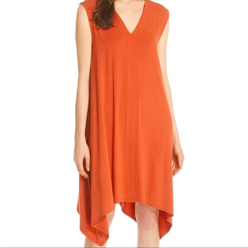 Eileen Fisher Orange Pekoe Cut Out Lightweight Viscose Jersey Dress size medium
